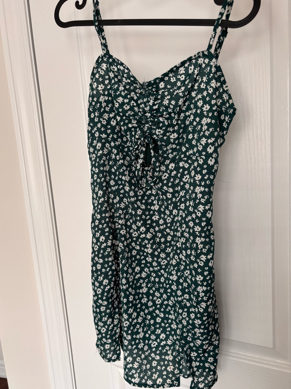 Green Floral Tie-Front Spaghetti Strap Mini Dress